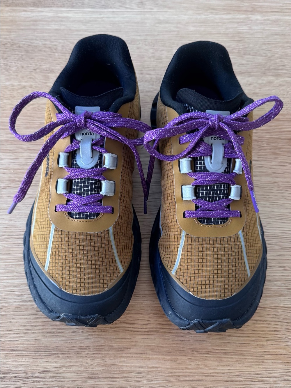 NOR Tan Athletic Trail Sneakers with Purple Laces